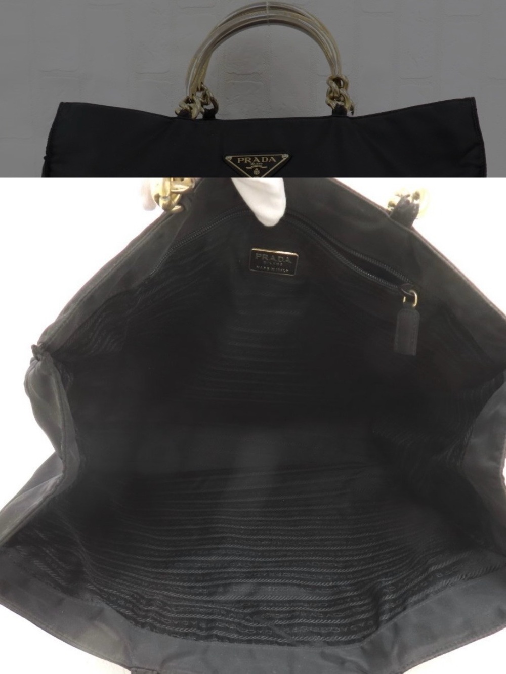 Prada Black Nylon Tote with Gold-Tone Handles - Picture 4 of 4